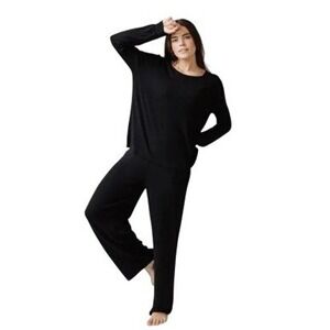 Cozy Earth Bamboo Rib-Knit Wide Leg Lounge Pants Black XXL Womens